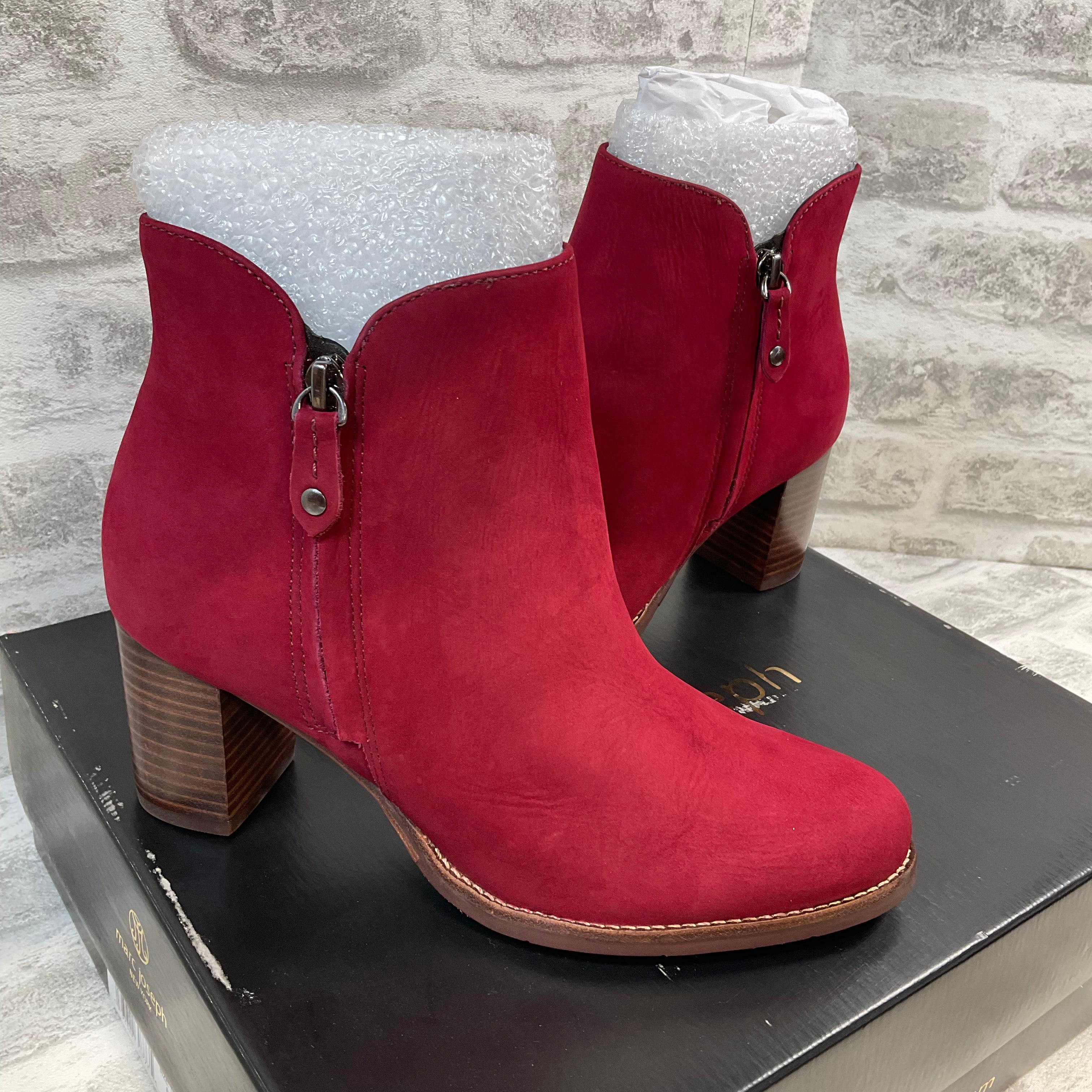 Marc Joseph New York Women's Leather Block Heel Ankle Boot, Size 7, Rouge Nubuck (7506122211566)